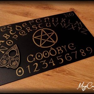 Ouija Board HALLOWEEN in gold or silver color hand painted wicca exorcism witch magic 21x29.7 cm A4 size planchette talking board image 1