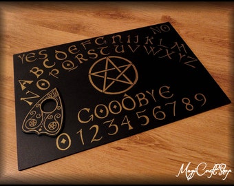 Ouija Board HALLOWEEN in gold or silver color - hand painted - wicca exorcism witch magic - 21x29.7 cm A4 size - planchette talking board