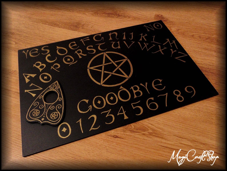 Ouija Board HALLOWEEN in gold or silver color hand painted wicca exorcism witch magic 21x29.7 cm A4 size planchette talking board image 1