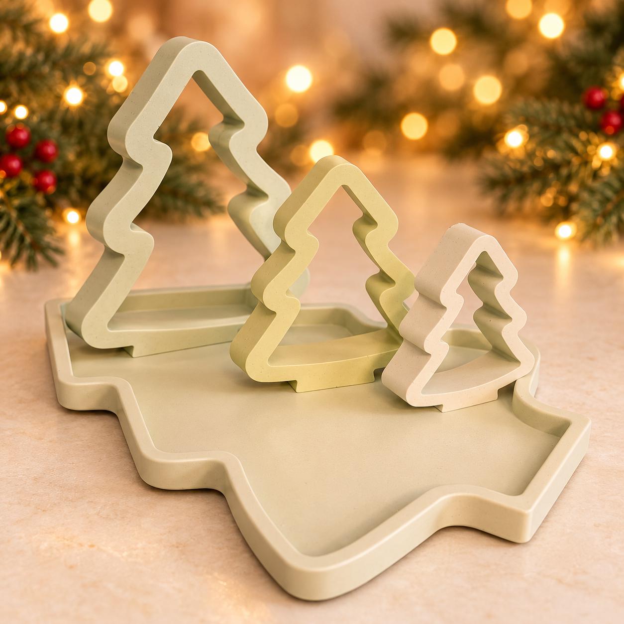 Eco-Resin Christmas Tree Centrepiece Set with Tray and Three Freestanding Trees, Custom Colours (Scotland)