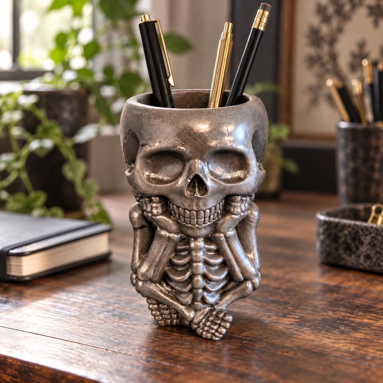 Handmade Jesmonite Skeleton vessel, Gothic Skeleton Figurine, 10 cm, Custom Colours, Scotland