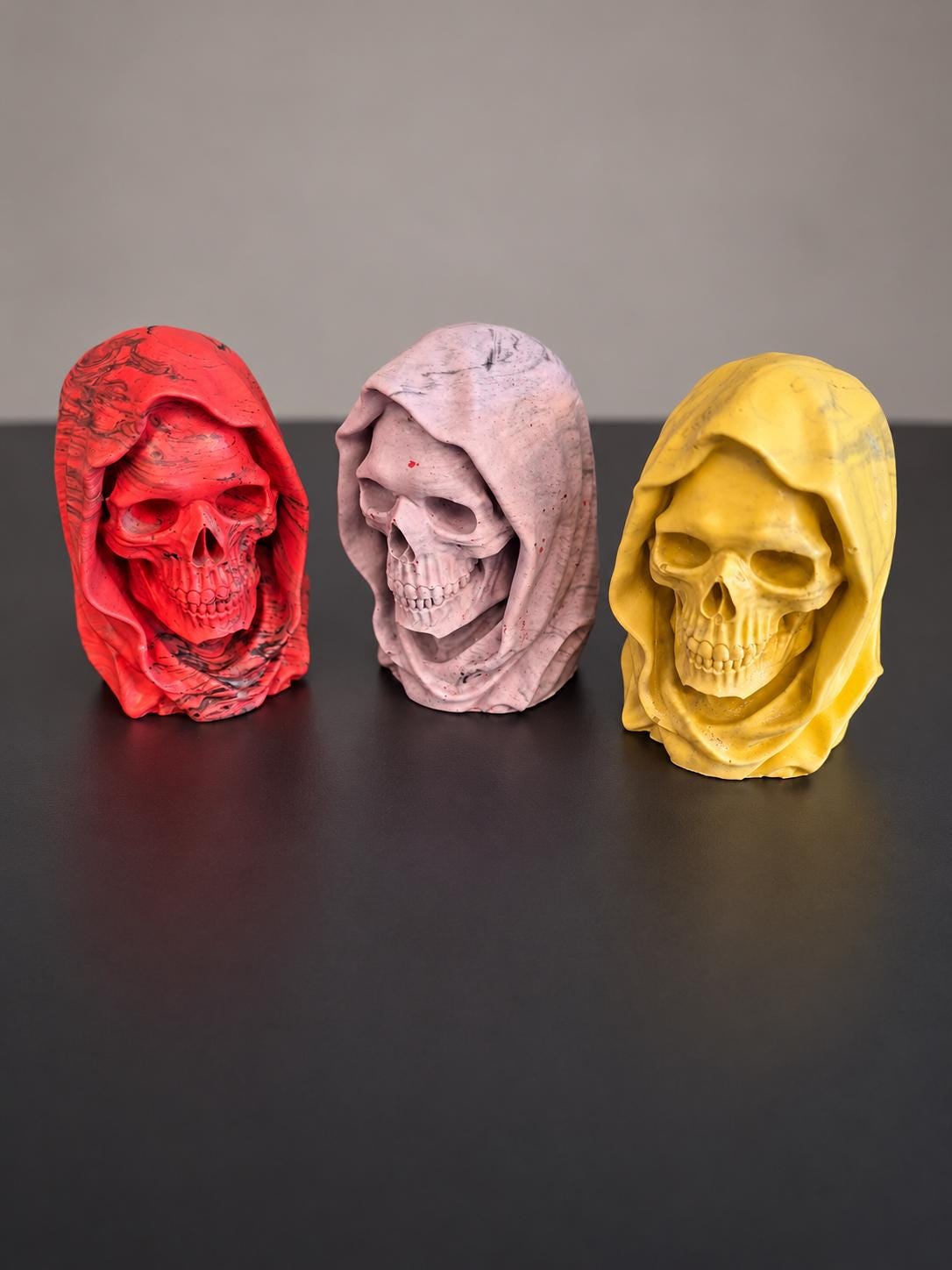 Handmade Jesmonite Grim Reaper Bust, Gothic Skull Figurine, 6.7 cm, Custom Colours, Scotland