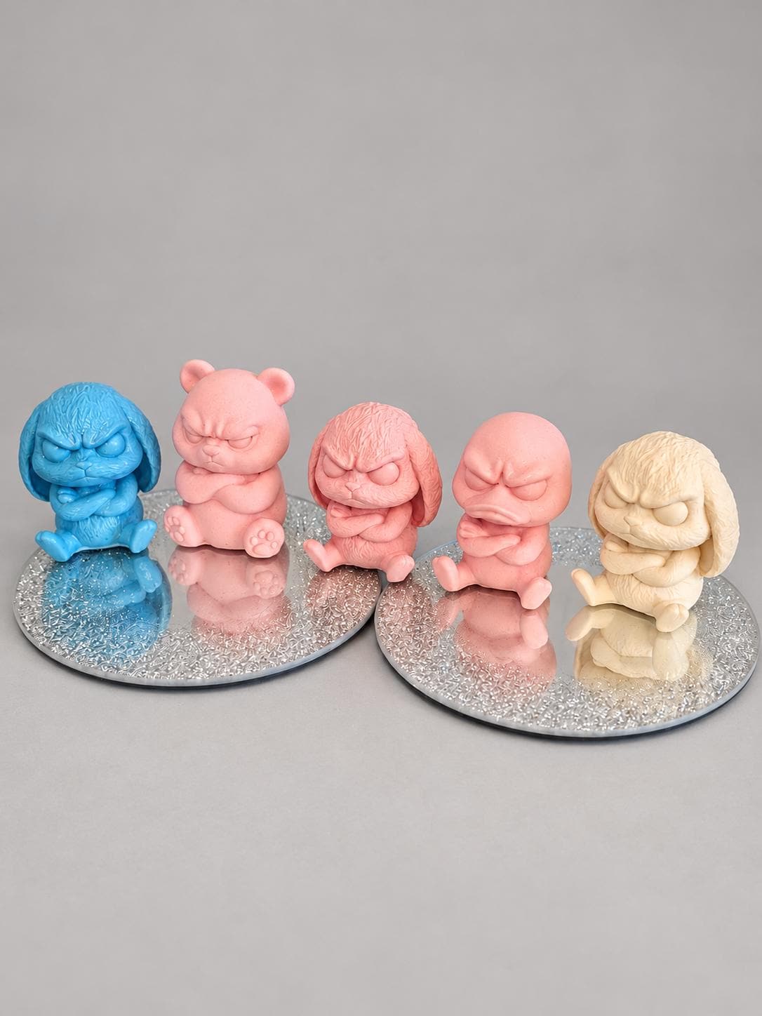 Handmade Jesmonite Grumpy Animal Figurine, Bunny, Panda or Duck, Custom Colours, Scotland