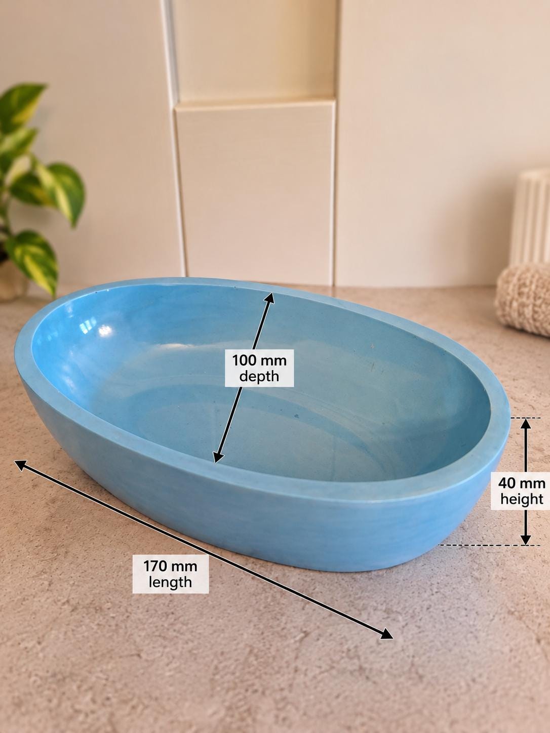 Handmade Jesmonite Oval Bowl, 17cm Trinket Dish, Custom Colours (Scotland)