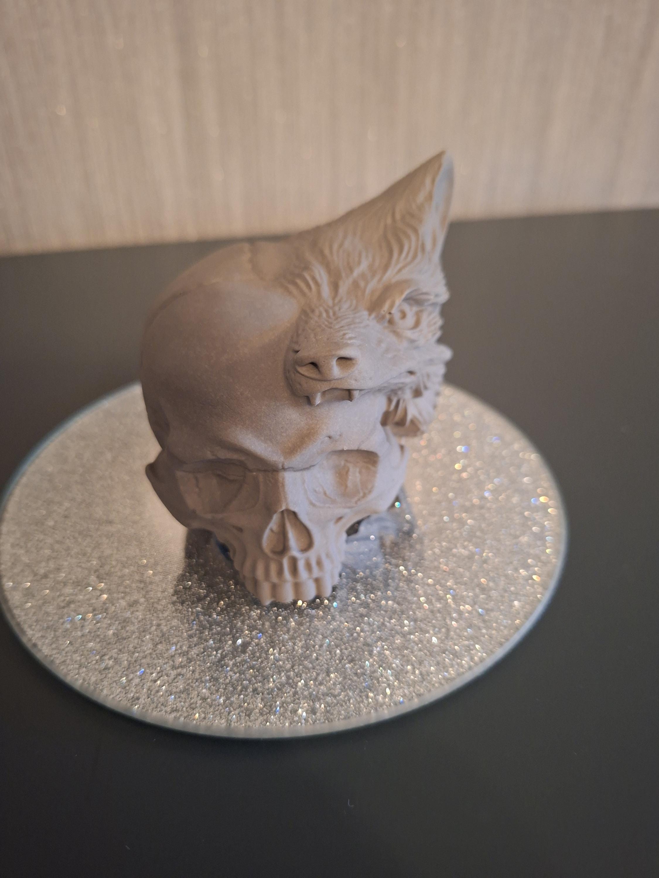 Handmade Jesmonite Wolf Skull , Gothic Skull Figurine, 8 cm, Custom Colours, Scotland