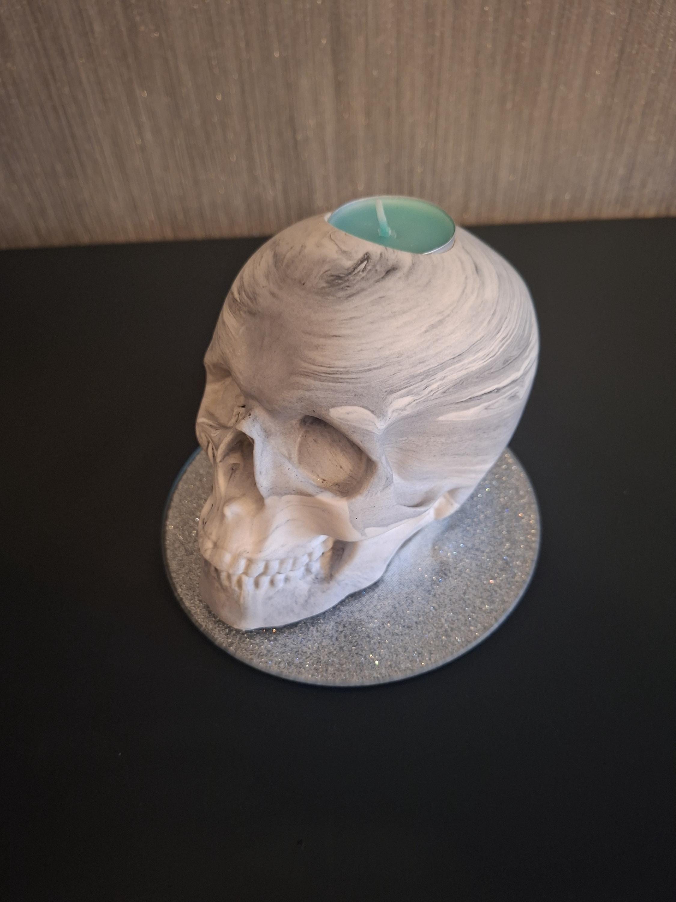 Handmade Jesmonite Skull , Gothic Skull Figurine, 10 cm, Custom Colours, Scotland