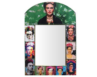Frida Kahlo Wood Frame Mirror: Mexican Decor Wall Hanging