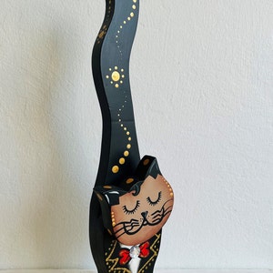OOAK Hand Painted on Pinewood Black Color Stand Free Deco Decorative Groom Cat Wedding Engagement Bachelor 14&quot; L