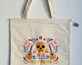 Dia de Muertos Cotton Tote Bag: Mexican "Coco" Shoulder Bag
