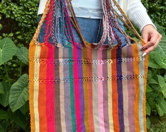 Orange/Pink /Purple/ Lavender/ Amber/Hand Woven/Boho/Hippie/Chic/Mercado/ Shoulder Las Rayas Striped Tote Bag Multipurpose Tote Hammock Bag