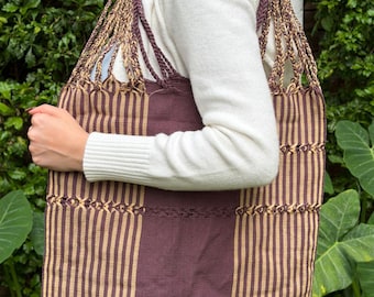 Lavender/Plum/Violet/Beige Hand‑Woven Boho Hippie Chic Mercado Shoulder Bag – Las Rayas Striped Tote Multipurpose Hammock Tote Bag