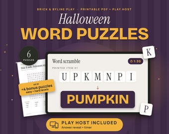 Halloween Word Search and Word Scramble Printable, 6 Puzzles in Easy and Hard Levels with Online Answers, Kids Classroom Activity