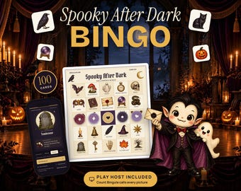 Spooky After Dark Halloween Bingo, 100 Picture Cards with Animated Online Caller, Adult and Teen Halloween Party Game
