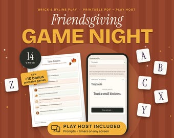 Friendsgiving Games Printable, 14 Dinner Party Games with Online Prompts and Timers, Thanksgiving Party Game for Adults and Family