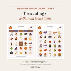 Halloween Bingo Printable, 24 Illustrated Cards with Automatic Online Caller image 2
