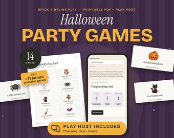 Halloween Party Games Printable, 14 Games: Charades, Who Am I, Freeze Dance, Costume Contest and More, with Online Host Tools