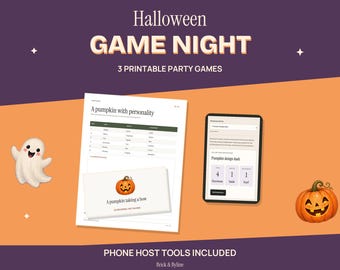 Halloween Party Games Printable, Charades and Pumpkin Dice with Online Host Tools