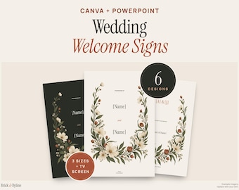 Botanical Wedding Welcome Sign Templates, 6 Designs in Print and TV Sizes, Editable Canva
