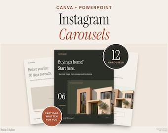 Real Estate Instagram Carousel Templates, 12 Carousels with Captions and Stories (Digital Download)