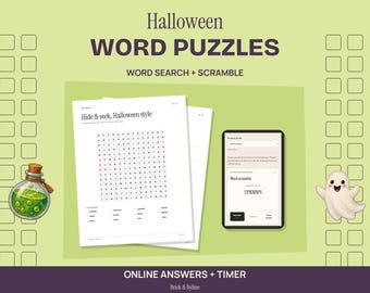 Halloween Word Search and Scramble Printable with Online Answers and Timer