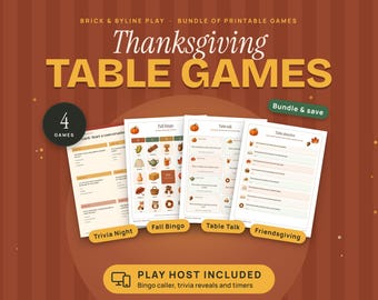 Thanksgiving Games Bundle, Printable Trivia, Fall Picture Bingo, Conversation Cards and Friendsgiving Games with Online Host