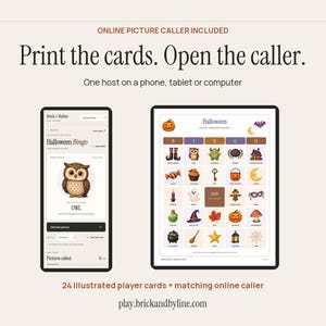 Halloween Bingo Printable, 24 Illustrated Cards with Automatic Online Caller image 6