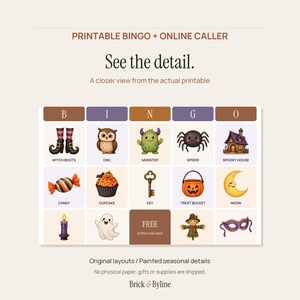 Halloween Bingo Printable, 24 Illustrated Cards with Automatic Online Caller image 4