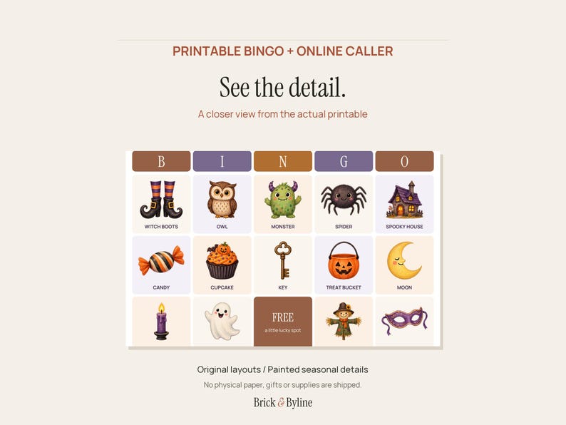 Halloween Bingo Printable, 24 Illustrated Cards with Automatic Online Caller image 4