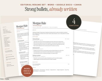 Resume Template Word and Google Docs, Modern Resume and Cover Letter, ATS Friendly CV, References Page, Canva