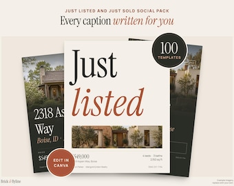 100 Real Estate Social Media Templates, Realtor Instagram Posts & Stories (Digital Download)