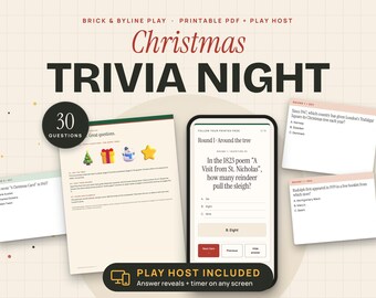 Christmas Trivia Game Printable, 30 Questions in 3 Rounds with Online Answer Reveal, Family Christmas Party Game for Teams