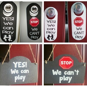 New Video Doorbell Option | Custom Kids Play Date Can't Play Wooden Door Hanger | Stop Sign | Stop Doorbell Ringing