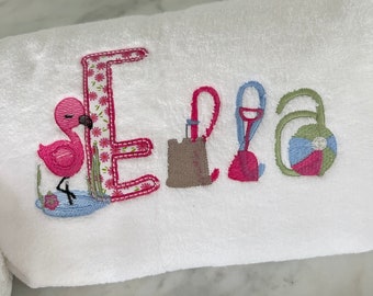 Pink Flamingo Beach Towel, Birthday Gift, Monogramed Gift