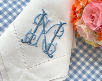 Wedding Napkin, Housewarming Gift, Linen Hemstitch Napkin, Monogramed Napkin - Couture