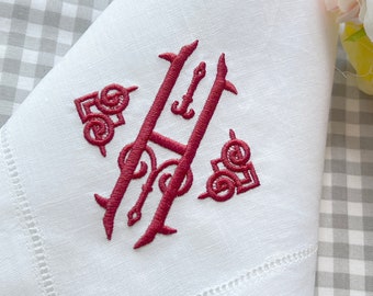 Wedding Napkin, Housewarming Gift, Linen Hemstitch Napkin, Monogramed Napkin - Hannah