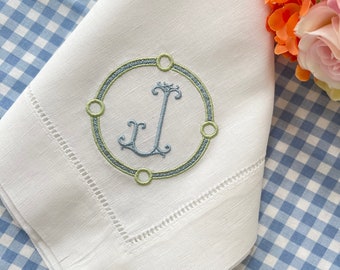 Wedding Napkin, Housewarming Gift, Linen Hemstitch Napkin, Monogramed Napkin- Jackson Frame