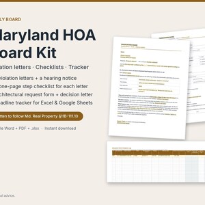 Maryland HOA Violation Notice Letters + Step Checklists | 11B-111.10 Demand, Hearing and Decision Process | Word, PDF, Tracker image 1