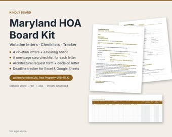 Maryland HOA Violation Notice Letters + Step Checklists | 11B-111.10 Demand, Hearing and Decision Process | Word, PDF, Tracker