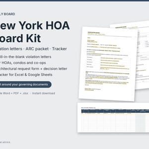 New York HOA Violation Notice Letters + Step Checklists | Condo, Co-op and HOA Board Hearing Process | Word, PDF, Tracker image 1
