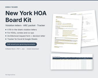 New York HOA Violation Notice Letters + Step Checklists | Condo, Co-op and HOA Board Hearing Process | Word, PDF, Tracker