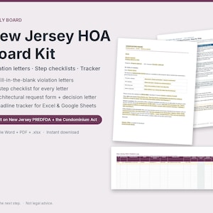 New Jersey HOA Violation Notice Letters + Step Checklists | PREDFDA and Condo Fine Notice, Hearing, Dispute Resolution | Word, PDF image 1