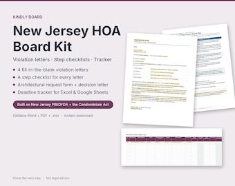New Jersey HOA Violation Notice Letters + Step Checklists | PREDFDA and Condo Fine Notice, Hearing, Dispute Resolution | Word, PDF
