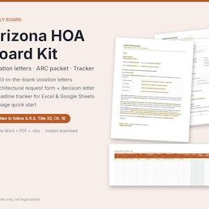 Brev om överträdelse av HOA-regler i Arizona + checklistor för steg | 33-1803-processen för meddelande, svar och förhandling | Word, PDF, Tracker bild 1