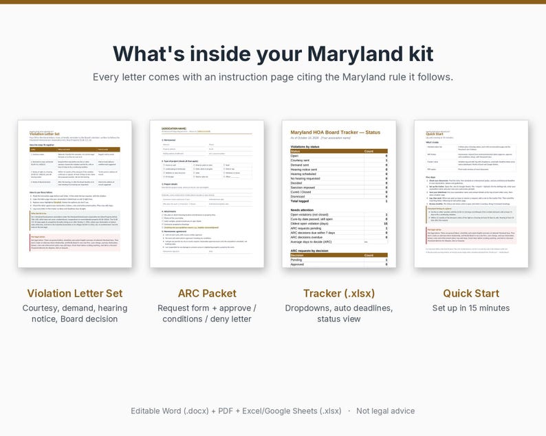 Maryland HOA Violation Notice Letters + Step Checklists | 11B-111.10 Demand, Hearing and Decision Process | Word, PDF, Tracker image 2