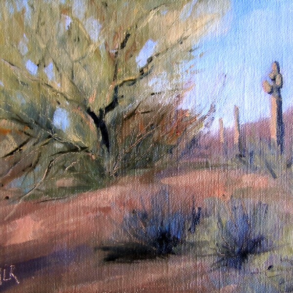 Original oil painting desert impressionism "Pleasant Morning II" 6 x 8 plein air