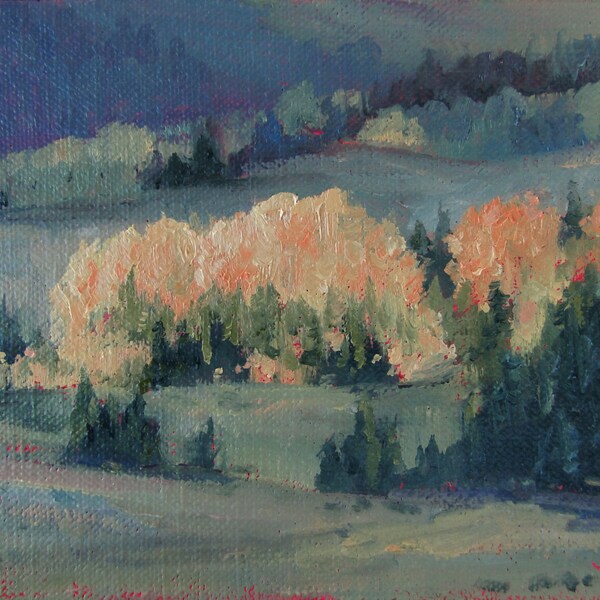 Original tiny aspen oil painting "Color Show" 6" x 4"