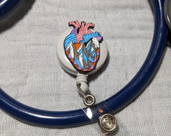 Cardiac Badge Reel - Mountain Heart Badge Reel - Cardiology Badge Reel Belt Clip