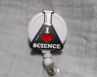 I Love Science Beaker Badge Reel Alligator Clip