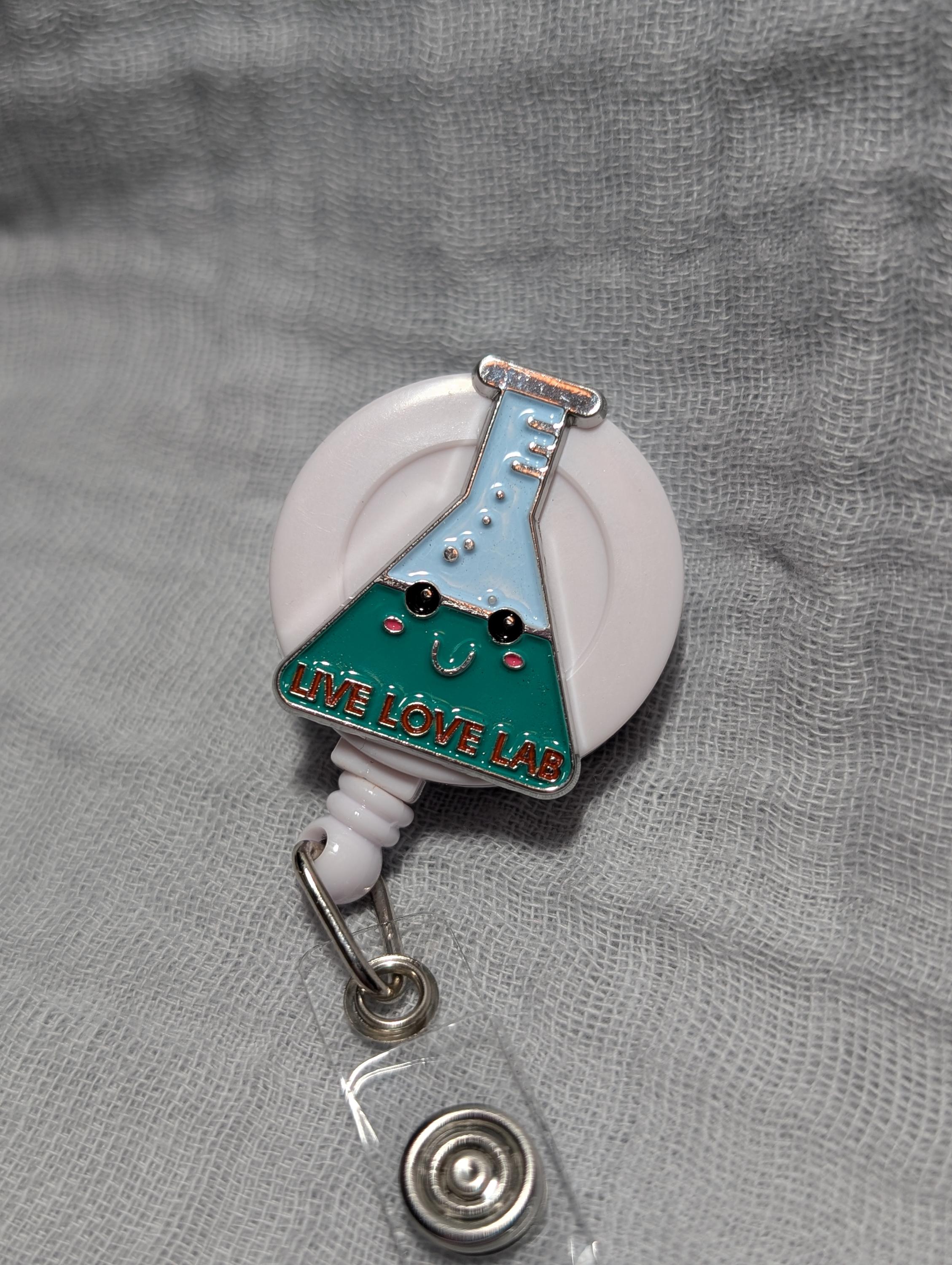 Lab Badge Reel - Live Love Lab Beaker Badge Reel Alligator Clip