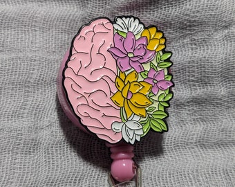 Brain Badge Reel - Flower Brain Badge Reel - Neuro Badge Reel Alligator Clip